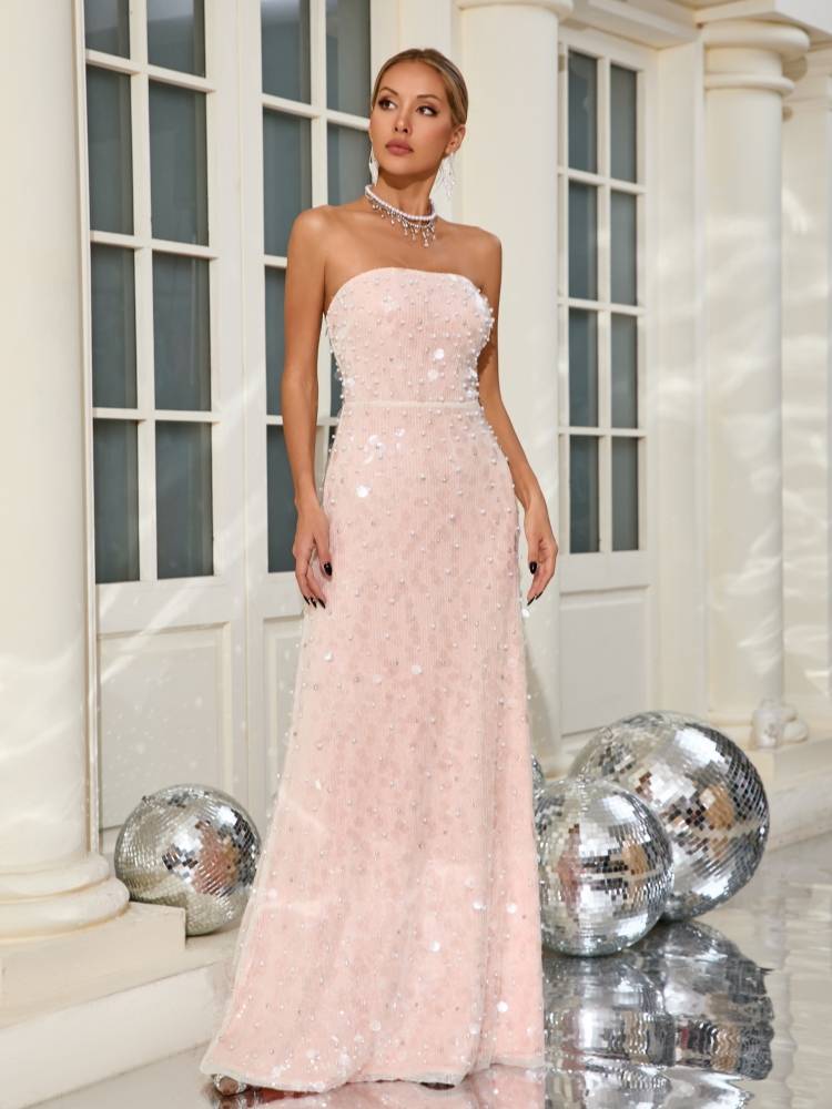 S3e590d7869b94f83b2dc5393483a8705C Sexy Strapless Sequins Embroidered Flares Maxi Dress Women Apricot Pink Sleeveelss Backless Pearl Slim Dresses Party Evening